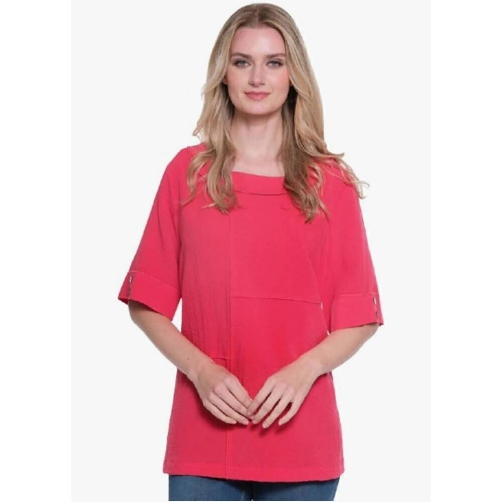 Ali Miles Women's XS Woven Pull on Tunic with Button Details Three Quarters Slee
